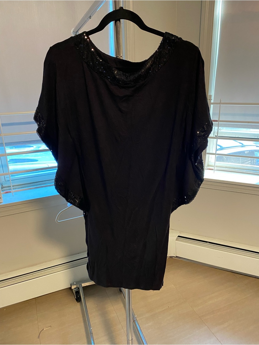 Michelle Nicole Black Sequin-Trim Dolman Sleeve Dress